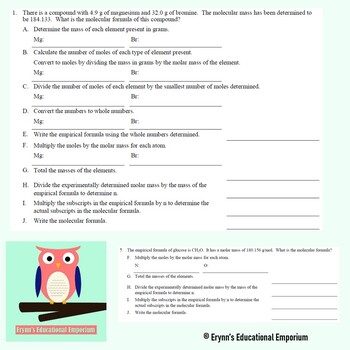 Molecular Formula Worksheet by Erynn's Education Emporium | TpT