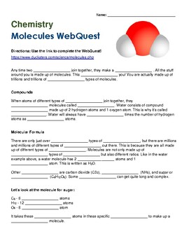 Preview of Molecules Chemistry WebQuest