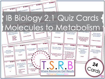 Preview of Molecules to Metabolism Quiz Cards (IB Bio 2.1)