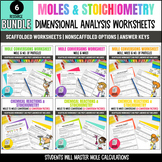 Moles Conversions and Stoichiometry Problem Worksheets for