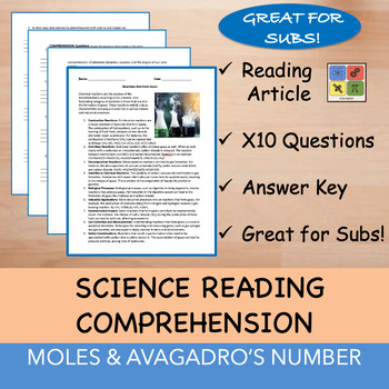 Preview of Moles and Avogadro's Number - Reading Passage and x 10 Questions (EDITABLE)