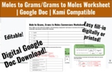 Moles to Grams/Grams to Moles Worksheet | Google Doc | Editable