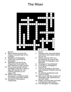 Moliere s Miser Crossword by Ex Nihilo Arts and Culture TPT