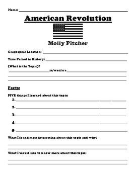 Preview of Molly Pitcher "5 FACT" Summary Assignment