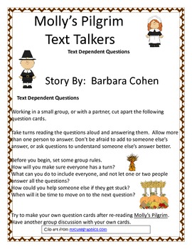 Molly S Pilgrim Text Talkers Text Dependent Questions By Jennifer Kuftic