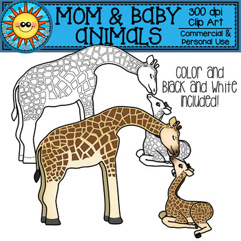 mom and baby animals clip art