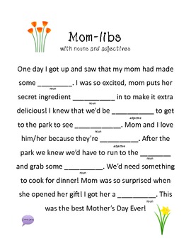 Mom-libs! A great Mother's Day Mad-lib by Practically Speeching