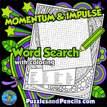 Preview of Momentum and Impulse Word Search Puzzle with Coloring | Physics Wordsearch