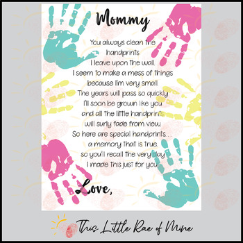 Mommy - Special handprints - Mother's Day - Handprint Art - printable