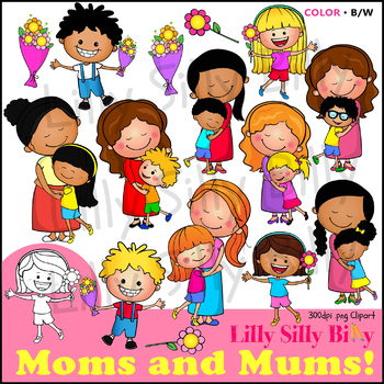 Preview of Moms and Mums - Clipart Collection. Color & Black/white.