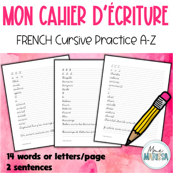 Preview of Mon cahier d'écriture cursive - Cursive handwriting practice A-Z (FRENCH)