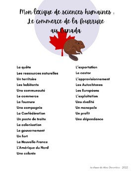 Preview of Mon lexique de sciences humaines : Le commerce de la fourrure au Canada