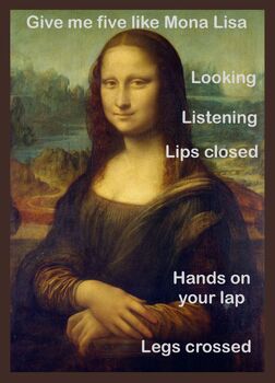 Preview of Mona Lisa Art Give me 5 Poster Listening Expectations Classroom Management