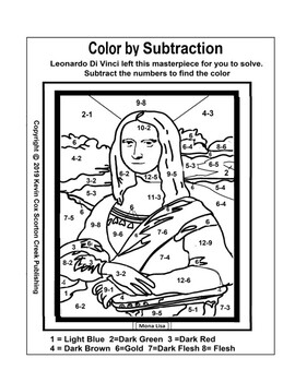 Preview of Mona Lisa - Color by Number - Subtraction Gr Pre-K-2nd Gr