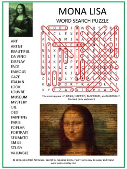 Mona Lisa Word Search Puzzle Activity Worksheet Game No Prep Art Fun