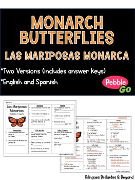 Preview of Monarch Butterflies PebbleGo Research (English and Spanish)