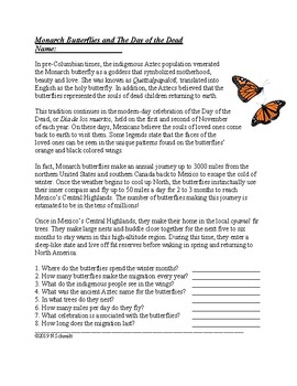 Preview of Monarch Butterflies Migration and Day of the Dead Cultural Reading (English)