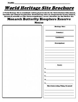 Preview of Monarch Butterfly Biosphere Reserve (Mexico) World Heritage Site Worksheet