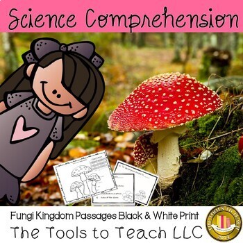 Preview of Fungi Kingdom Comprehension Passages and Questions Black White No Prep