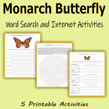 Preview of Monarch Butterfly -  Word Search and Internet Activities