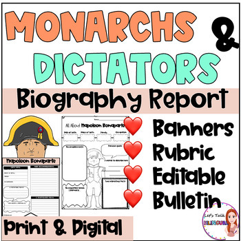 Preview of Monarchs and dictators biography report / Research templates