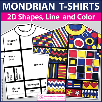 Preview of Piet Mondrian T-Shirt Art Activity, Explore 2D Shapes, Color, Line and Pattern