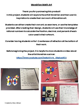 Preview of Mondrian Math Art - Fractions/Decimals/Percents
