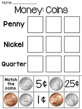 Money Worksheets: Coin Identification Activities by Miss Giraffe