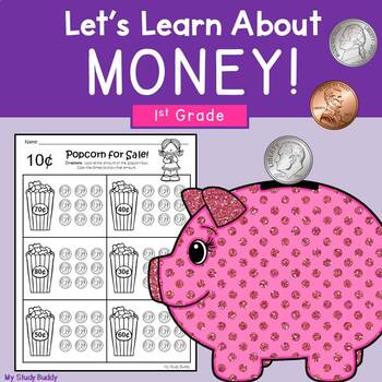 Preview of Money Worksheets 1st Grade | Identifying and Counting Money, Coins, One Dollar