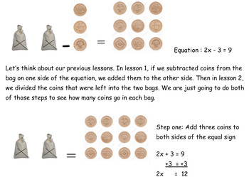 Preview of Money, Bags, and Equations Lesson 5 - Two Step with Subtraction