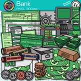 Money Banking Clipart: Bills, Rolled Coins, Debit Card, Ch