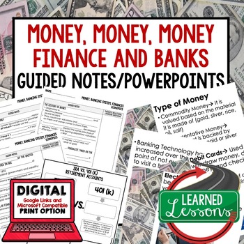 Preview of Money, Banking, Finance Guided Notes & PowerPoint, Economic Notes