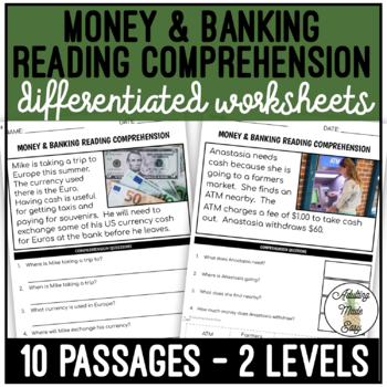 Preview of Money & Banking Simplified Reading Comprehension Worksheets