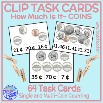 Preview of Money Clip Cards- COINS. Task Cards for Money Math Centers or Work Systems