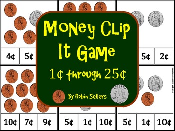 Preview of Money Clip It Game 1 Cent to 25 Cents for Coin Recognition and Value