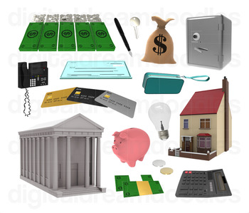 Preview of Money Clipart - Finance Bank Digital PNG Graphics