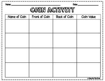 Identifying Coins Money Activity Center Worksheet, Kindergarten & First