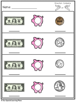 Comparing Money Worksheets by Our Special Learning Place | TpT