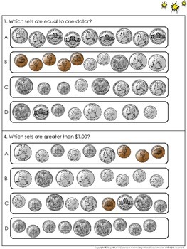 Money: Count and Compare Sets of Coins and $1.00 - Practice Sheets