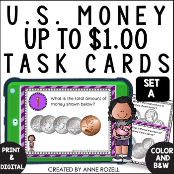 Preview of Counting Coins up to a U.S. Dollar Task Cards Set A