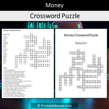 Money Crossword Puzzle Worksheet Activity by Puzzles Universe TPT