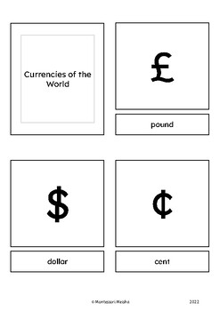 Preview of Money/Currency Around the World - Montessori nomenclature cards