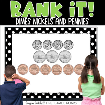 Preview of Money Dimes Nickels & Pennies Math Movement Projectable Game Bank It