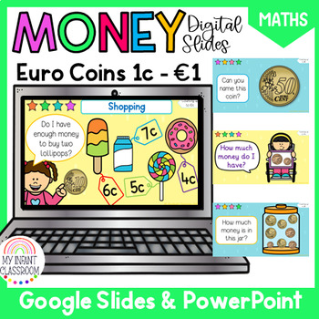 Preview of Money EURO Coins 1c- €1 Digital Slides for PowerPoint and Google Slides