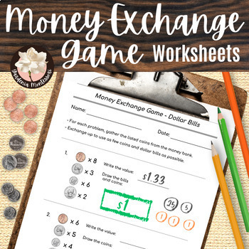 Preview of Money Exchange Game Counting Coins Worksheets - Montessori Money Value of Coins