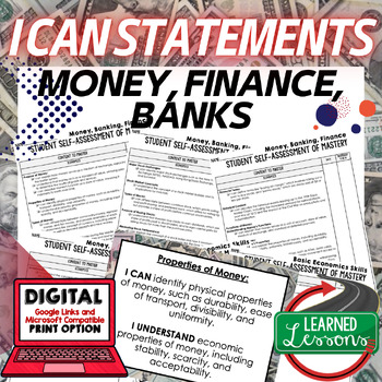 Preview of Money, Finance, Banking I Can Statements & Posters Self-Assessment Economics