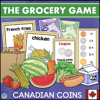 Preview of Canadian Money Counting Coins Math Game Grocery Supermarket Shopping Activity
