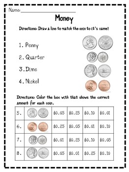 Preview of Money Identification Worksheet