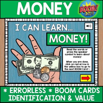 Preview of Money Identification and Value Errorless BOOM CARDS Using Coins and Dollar Bills
