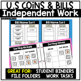 U.S. COIN & BILL Independent Work Binder Money File Folder